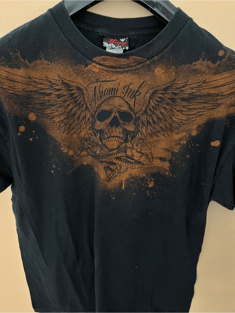 MIAMI INK - T-SHIRT - DEAD WINGS Skull Sz Large TATTOO ART 2000 Black Rare